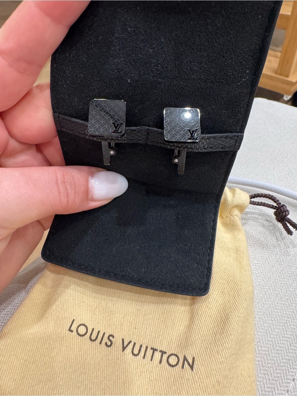 Louis Vuitton Black Square LV Logo Cufflinks